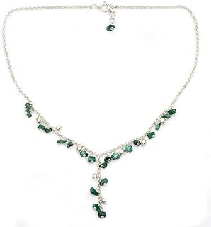NOVICA .925 .925 Sterling Silver Malachite Beaded Y Necklace Green 'Natural Harmony'