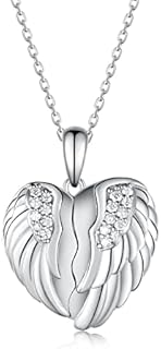 Heart Photo Angel Wings Locket Necklace That Hold Pictures Photo,925 Sterling Silver Photo Locket Necklaces with 5A Cubic Zirconia, Sterling Silver, Cubic Zirconia