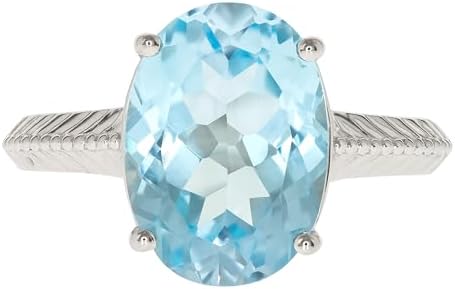 Gin & Grace Women's Sterling Silver Ring with Oval Swiss Blue Topaz Gem | Ethically Hand-Crafted Statement Jewelry