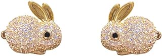 Cubic Zirconia Rabbit Stud Earrings for Women Girls 14K Gold Plated Rhinestone Cute Animal Pet Bunny Cartilage Earrings Small Studs Piercing Post Dainty Jewelry Gifts