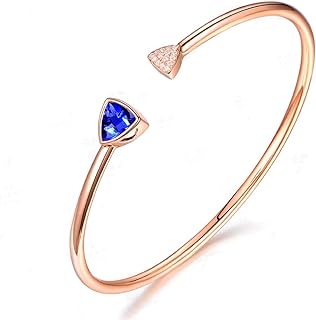 14K Rose Gold Women's Beautiful Natural AAAA Tanzanite Bangle with Diamonds for Ladies