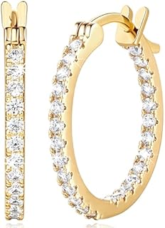 Gold Hoop Earrings for Women 14k Gold Earrings Lightweight Gold Hoop Earrings with Dual-sided Cubic Zirconia Gold Earring Women Hypoallergenic Gold Earrings Gifts for Women 15mm,20mm,30mm,35mm