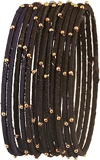 Touchstone Indian Bollywood Mystical Look Hand Woven Faux Silk Thread Golden Balls Gorgeous Color Exotic Designer Jewelry Bangle Bracelets For Women.