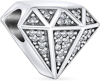 Promise Engagement Diamond Charm Bracelet for Women, .925 Sterling Silver with Cubic Zirconia Bead, Rhodium-Plated Silver Chain, European Bracelet Design