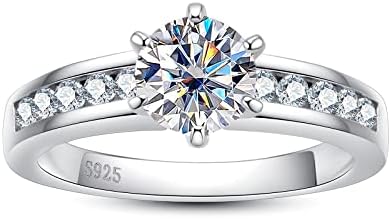 Moissanite Engagement Rings 1.27cttw D Color VVS1 Clarity Round Brilliant Cut Channel Set Moissanite Diamond S925 Sterling Silver 6 Prong Solitaire Promise Wedding Rings for Women with Certificate