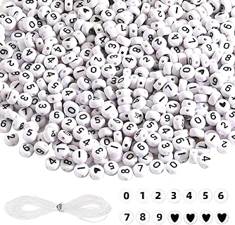 EKoKim 700-Piece Set of Round Acrylic Number Beads - Ideal for Personalized Jewelry Making, DIY Bracelets, Necklaces, Key Chains with White and Black Color Variation
