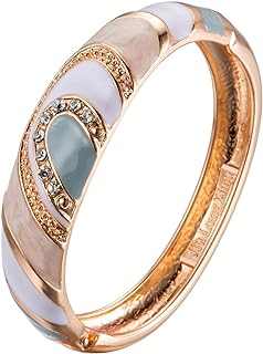 UJOY Vintage Cloisonne Bracelet Handcraft Multi-colored Rhinestone Enamel Oval Hinged Cuff Bangle Jewelry Gifts 88A26