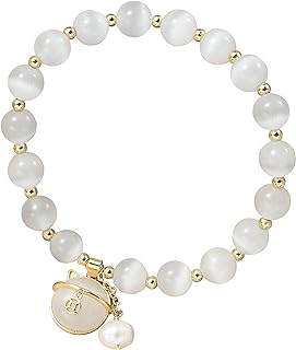 Double Safety Clasp Opal & Cat Eye Beaded Stainless Steel Bracelet - For Calm & Sophistication - Ideal Gift for Special Occasions