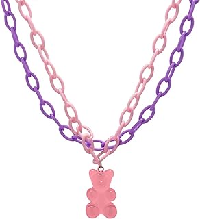 Women's & Children's Pink Resin Gummy Bear Pendant Necklace with C-Link Chain & Lobster Clasp, Fashionable Jewelry Gift