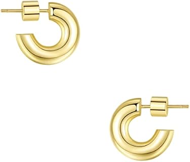 Wowshow Gold Hoop Earrings for Women 14K Gold Plated Hoops Chunky Open Hoops Earrings Lightweight