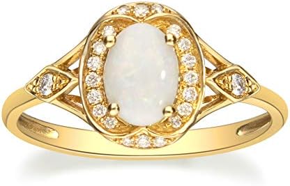 10K Yellow Gold Australian Opal & Diamond Engagement Ring for Women | Ethically Sourced Oval-shaped Opal Ring | Gin and Grace Hand-crafted Jewelry