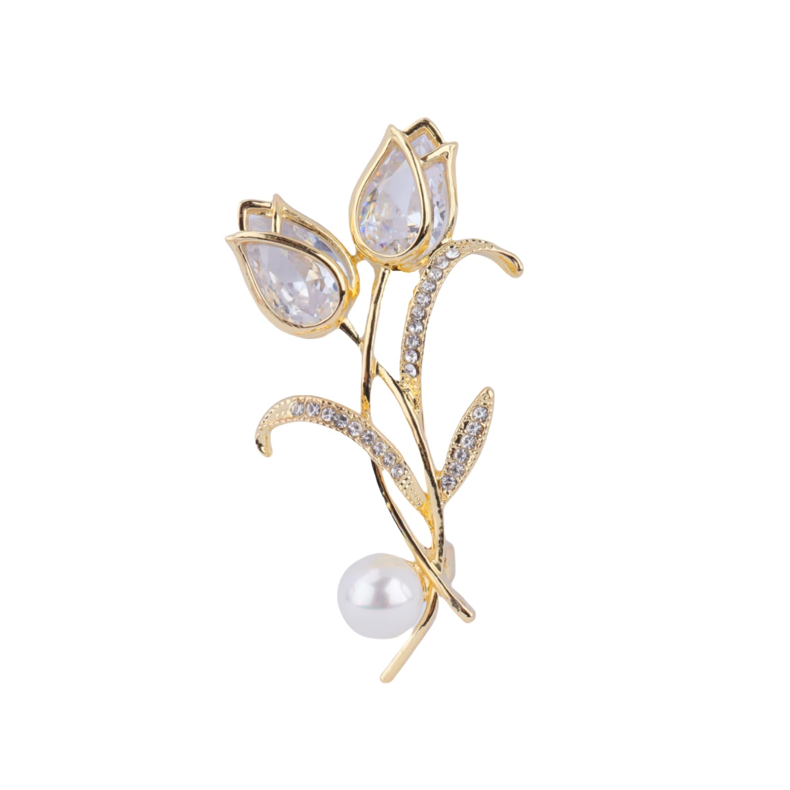 Rhinestone Tulip Brooch Pin for Women Girls Gold Plated Fashion Elegant Botanical Flower Vintage Brooch Lapel Pin Delicate Dress Accessories Valentine's Day Wedding Birthday Party Jewelry Gift