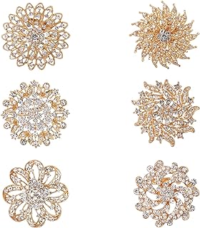WeimanJewelry 6-Piece Crystal Rhinestone Flower Brooch Pin Set with Pin-Stem Safety Clasp, Perfect for Wedding Bouquet Decorations or DIY Crafts