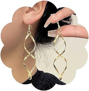 Zinc Boho Gold Swirl Wire Design Earrings for Women and Girls, Open Spiral Hoop Shape with Linear Twist Dangle, Perfect Geometric Statement Piece without Gemstone