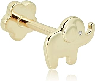 Design-Elegant Yellow Gold Push-Back Clasp Elephant Nose Ring With Simulated Diamond Cubic-Zirconia for Style-Conscious Individuals - Flat Back Design