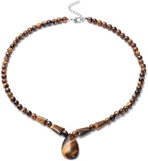 20" Yellow Tiger Eye Bead Choker Necklace with Lobster Claw Clasp, Healing Crystal Pendant, Ideal Gift for Men/Women - Shop LC