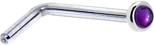 Stunning 14k White Gold Amethyst Nose Ring - L-Shaped Design with 2mm Genuine Amethyst Gemstone - Standard 18 Gauge - Crafted in USA