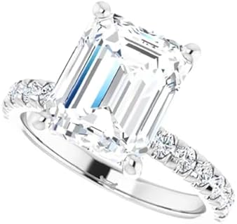 Generic Moissanite 3 CT Anniversary Ring for Women Colorless Emerald Cut Moissanite Diamond Hidden Halo Bridal Wedding Rings Handmade Engagement Propose Gifts