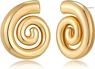 Vintage Push-Back Spiral Stud Earrings in Gold-plated Brass for Women - Geometric Round Design