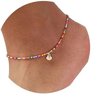 Boho Alloy Beaded Bracelet with Gold Shell Charm and Bead Chain, Lobster Claw Clasp, for Women and Girls - Colorful Anklet Design