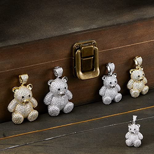 Teddy Bear Necklaces for Women - Sterling Silver Necklace with Cubic Zirconia Stones Pendant - Pendant Necklace with 18'' Box Link Chain for Birthday