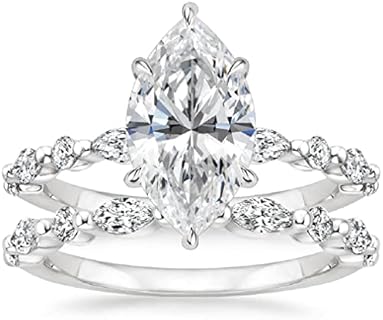 JEWELERYN 3.0 CT Marquise Colorless Moissanite Engagement Ring Set for Women/Her, Wedding Bridal Ring Set, Eternity Sterling Silver Diamond Solitaire 6-Prong Anniversary Promise Gift for Her