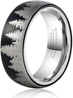 TGNEL 8mm Mens Wedding Band Tungsten Titanium Black Forest Promise Rings for Him, Fashion Mountain Engagement Band Comfort Fit Size 9-14
