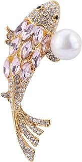 Crystal-Embellished Vintage Koi Fish Brooch Pin with Pin Clasp for Women, Enamel-Coated Marine Animal Design
