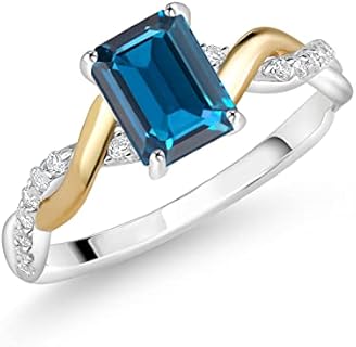 Gem Stone King 925 Silver and 10K Yellow Gold Gemstone Birthstone and Lab Grown Diamond Engagement Ring | Emerald Cut 7X5MM | Wedding Engagement Anniversary Promise Ring For Women