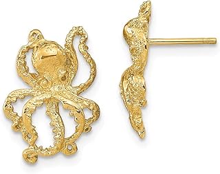 14k Gold Octopus Post Earrings 2 d and High Polish Measures 16.6x11.2mm Wide Jewelry for Women