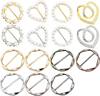 Jawfait Elegant Scarf Clips - 15Pcs Stylish Brooch Ring With Pearl Rhinestone Alloy – Ideal T-Shirt Clip Rings for Women – Versatile Round & Heart Shaped Design - Perfect for Silk Scarf, Shawl & Clothing