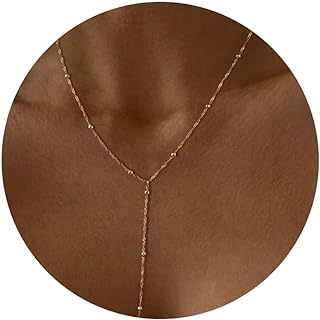 Tewiky Women's 14K Gold Plated Lariat Necklace with Heart Pearl CZ Teardrop Pendant, Hypoallergenic Long Y Drop Design Fashion Jewelry, USA Made