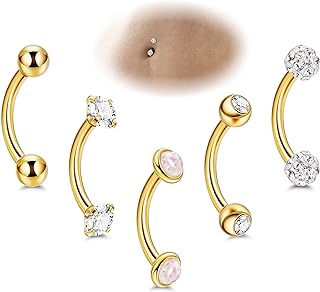 5PCS 14G 316L Stainless Steel Small Belly Button Rings for Women Girls Tiny Simple Internally Threaded Navel Rings Hypoallergenic Petite CZ Opal Eyebrow Lip Daith Rook Piercing Jewelry 6-16MM