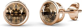 Women's 14K Rose Gold Smoky Quartz Stud Earrings with Secure Screw Back - Elegant Bezel Set Design, 0.48 ctw - Made in USA