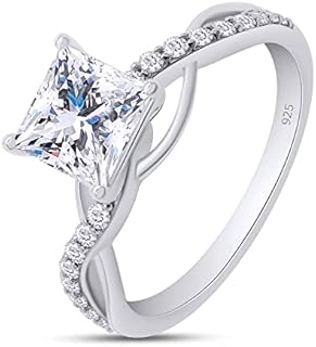 925 Sterling Silver 6MM Princess Lab Created Moissanite Diamond Twisting Infinity Split Shank Engagement Ring For Womens With Certificate of Authenticity(G-H Color, VVS1 Clarity, 1.25 Cttw)