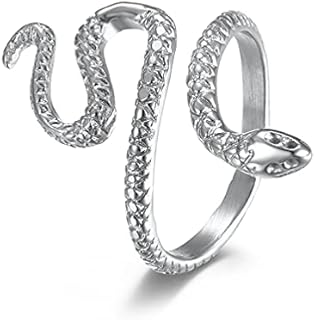 Women's Size 5 Stainless Steel Vintage Punk Snake Ring - Bold Animal Wrap Statement Design - Hypoallergenic, Durable, and Tarnish-Resistant Jewelry