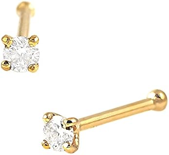Jewelry Avalanche Solid 14Kt Gold Moissanite Stud Nose Ring - 22G Nose Bone Stud - Ball End Nose Ring - April Birthstone Nose Stud