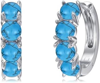 Turquoise Hoop Earrings for Women Sterling Silver Small Hoop Earring Turquoise Jewelry Gifts for Christmas Birthday Anniversary for Wife Daughter Teen Girls