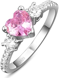 Engagement Ring 925 Sterling Silver Heart Simulated Pink Topaz Round CZ Eternity Wedding Band for Women