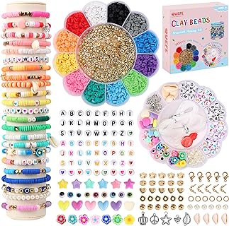 Quefe Clay Beads for Bracelet Making, Friendship Bracelet Making Kit Crafts Kit with Spacer Beads Pendant Charms Letter Beads, Gift for Girls 8-12