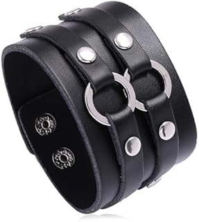 Mens and Womens Wide Leather Bracelet Adjustable Snap Cuff Bracelet
