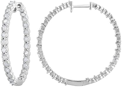 La4ve Diamonds 1/2 to 1 Carat Round-cut Inside-out Diamond Hoop Earrings in Sterling Silver(J-K, I3) for Teen Girls| Fine Jewelry for Women| Gift Box Included