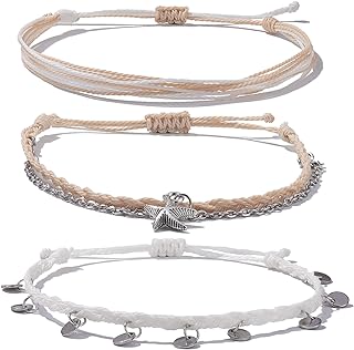 Lynnaneo Waterproof String Ankle Bracelets Boho Starfish Disc Anklets Summer Beach Anklet Jewelry Set for Women Teen Girls