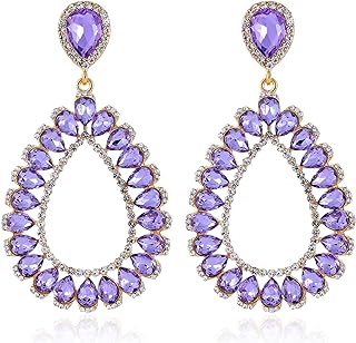 Statement Clip on Earrings Rhinestone Crystal Big Teardrop Clip on Earrings for Women Teen Girls Hypoallergenic Gold Clip Drop Dangle Earrings for Wedding Bride Formal Party Mother's Day Gift