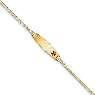 8.5mm 14k Engravable Gold Medical Soft Diamond Shape Red Enamel Figaro ID Bracelet Jewelry for Women - Length Options: 7 8