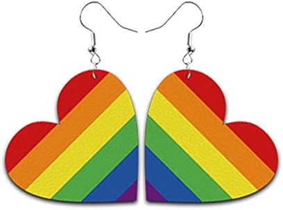 Rainbow Heart-Shaped Dangle Earrings in Leather - Pride-themed Jewelry Accessory for Women & Girls Featuring French Wire Back Finding
