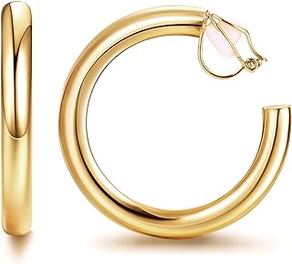 THUNARAZ Gold Clip on Earrings Women 14K Real Gold Hoop Clip on Earrings Hypoallergenic Chunky Clip Earrings Non-Pierced Jewelry Lightweight