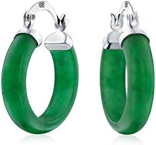 Medium Size Enhanced Gemstone Red Orange Coral Blue Turquoise Pink Jade Black Onyx Round Tube Hoop Earrings Western Jewelry For Women Teen .925 Sterling Silver .75 Inch Diameter