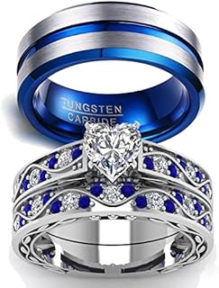 LOVERSRING Couple Ring Bridal Sets His Hers Women 10k White Gold Filled Men Tungsten Carbide Wedding Engagement Ring Band