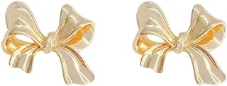 Gold Silver Bow Earrings for Women Bow Tie Ribbon Stud Earrings Fashion Gift for Women Girls